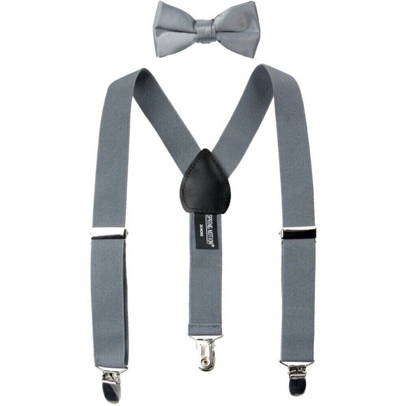 Spring Notion Gray Suspenders and Bow Tie Set Sz Large - Picture 1 of 4